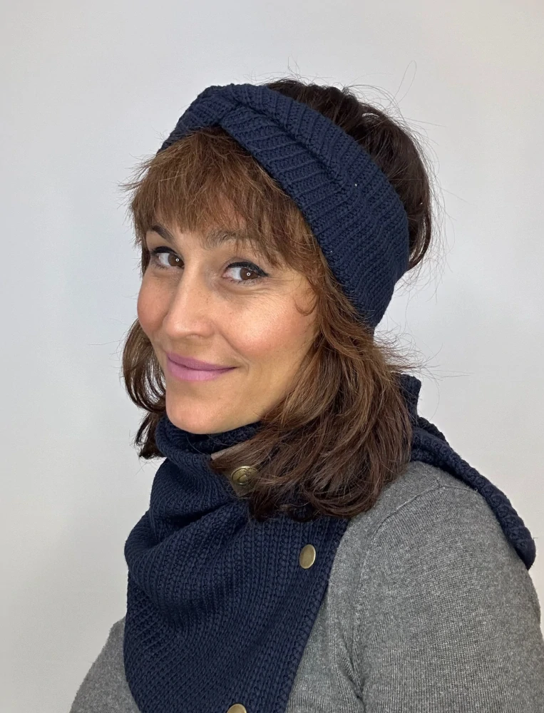 Boho pletená čelenka - Blue twillight
