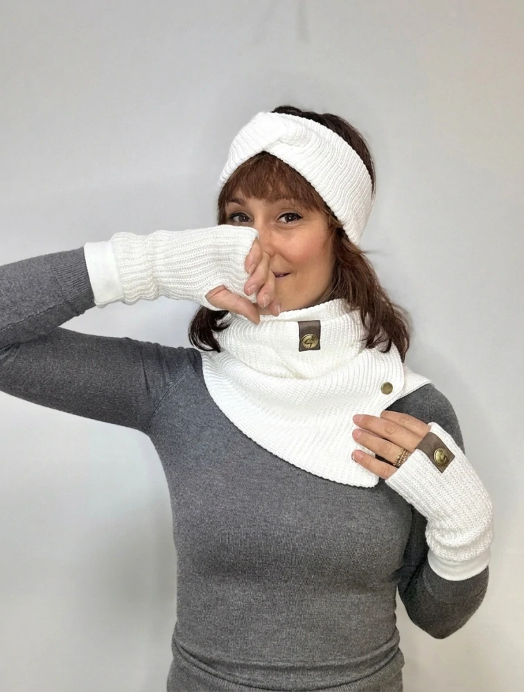 Boho pletené návleky na ruce - Snow white