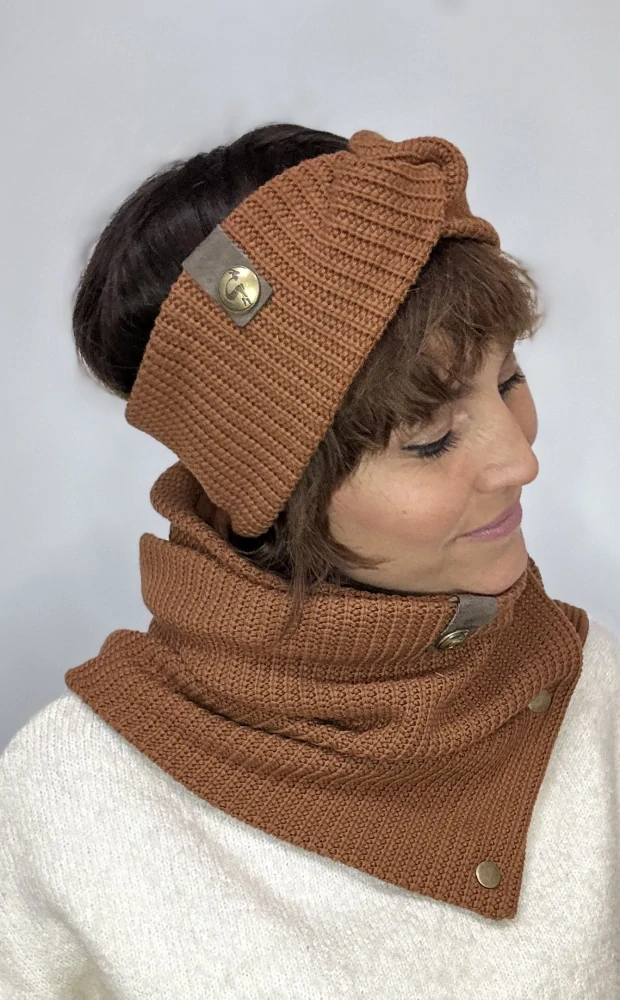 Boho pletená čelenka - Cognac