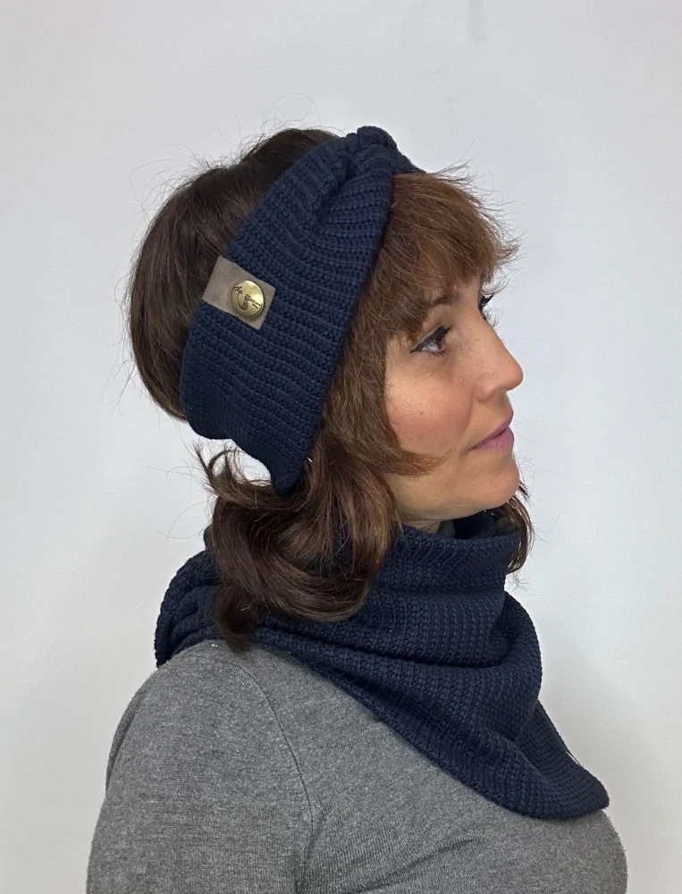 Boho pletená čelenka - Blue twillight