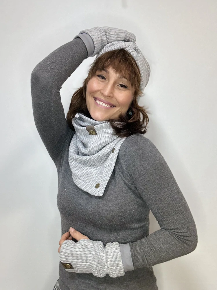 Boho pletená čelenka - Misty grey
