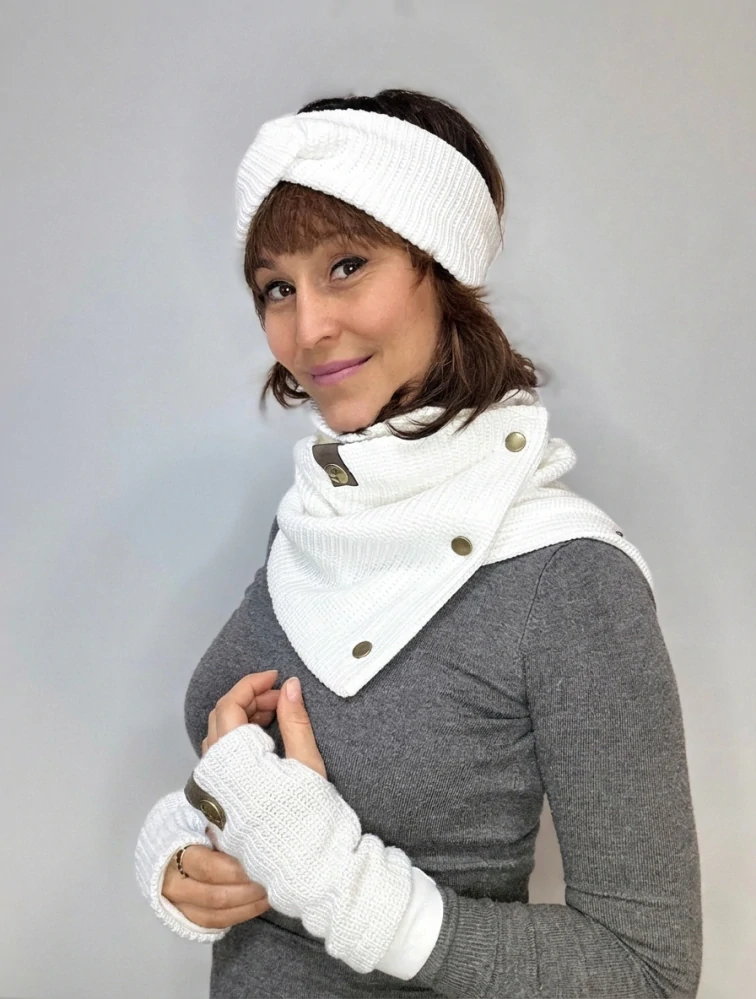Boho pletené návleky na ruce - Snow white
