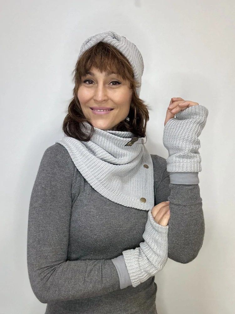 Boho pletené návleky na ruce - Misty grey