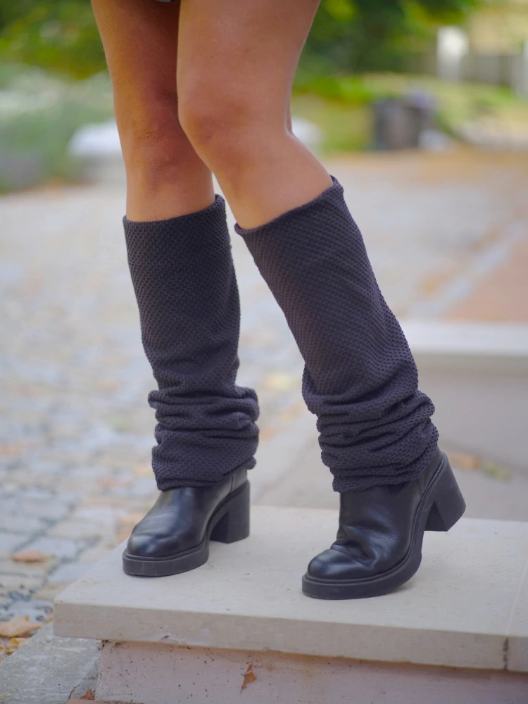 Boho Urban - waflové návleky na nohy - Black waffle