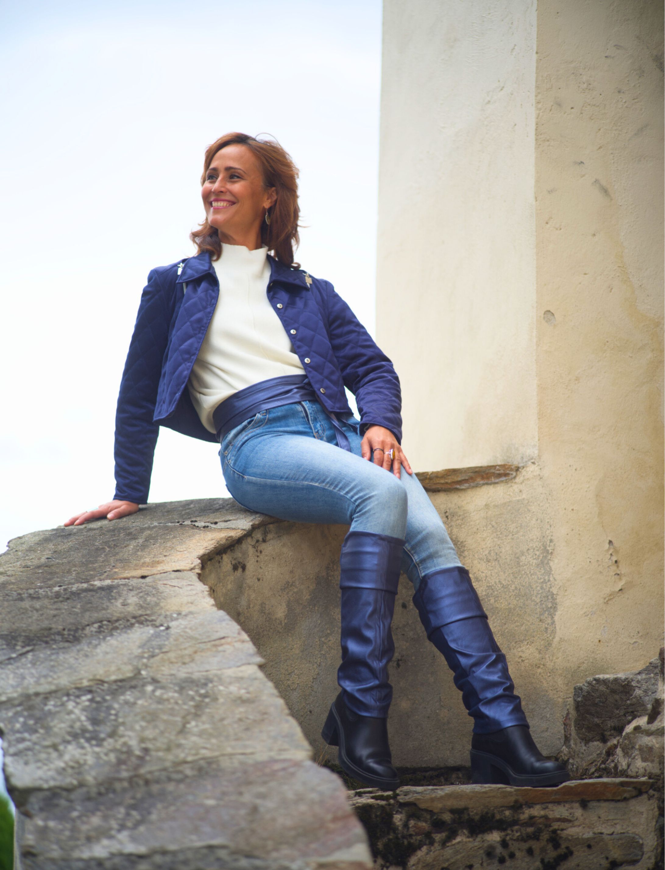 Combi - Elegantní pružné návleky z vegan kůže a semiše - Ocean blue