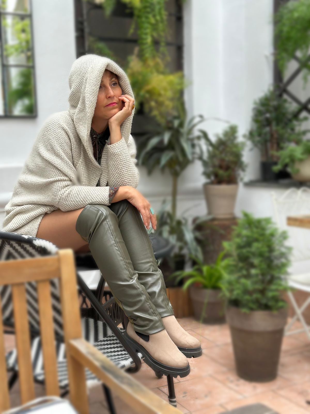Combi - Elegantní pružné návleky z vegan kůže a semiše - Emerald garden