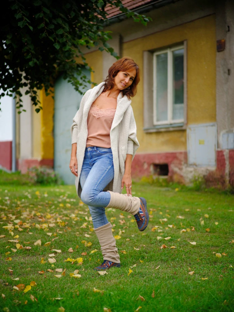 Boho pletené návleky na nohy - Cappuccino