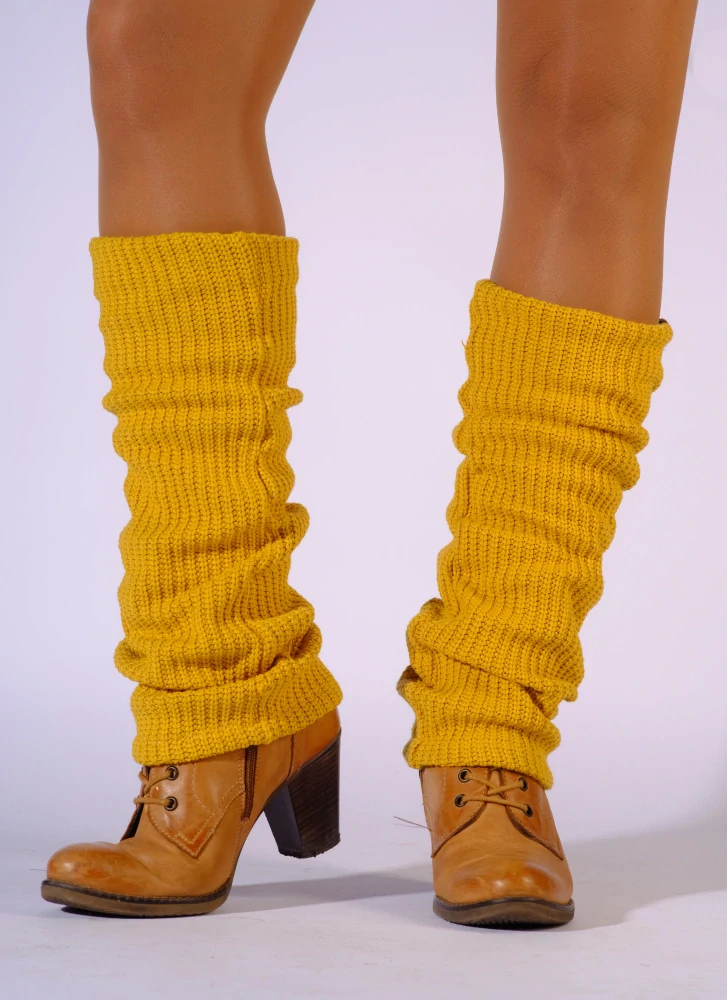 Boho pletené návleky na nohy - Mustard