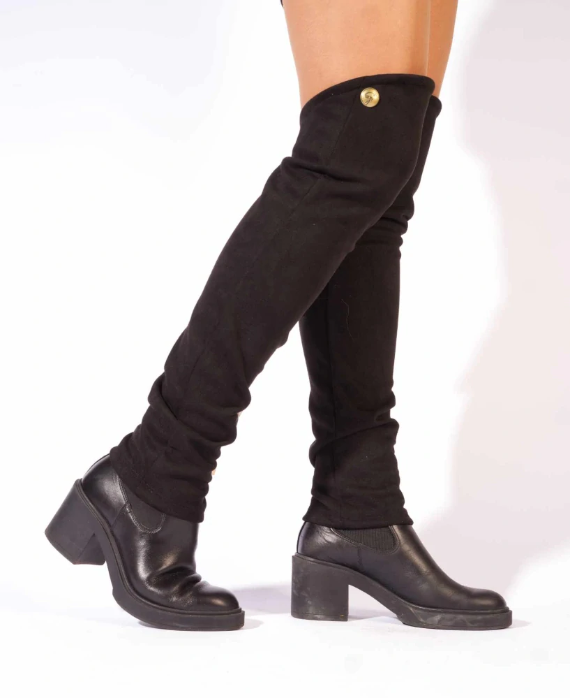 Diva - Semišové a kombinované sexy návleky na nohy - Black velvet