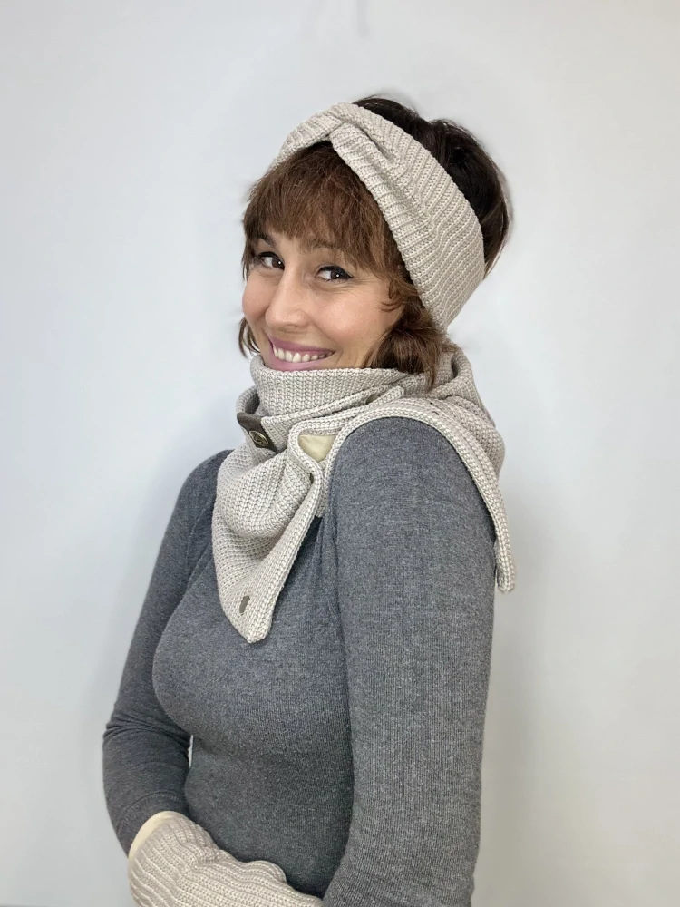 Boho pletená čelenka - Cappuccino