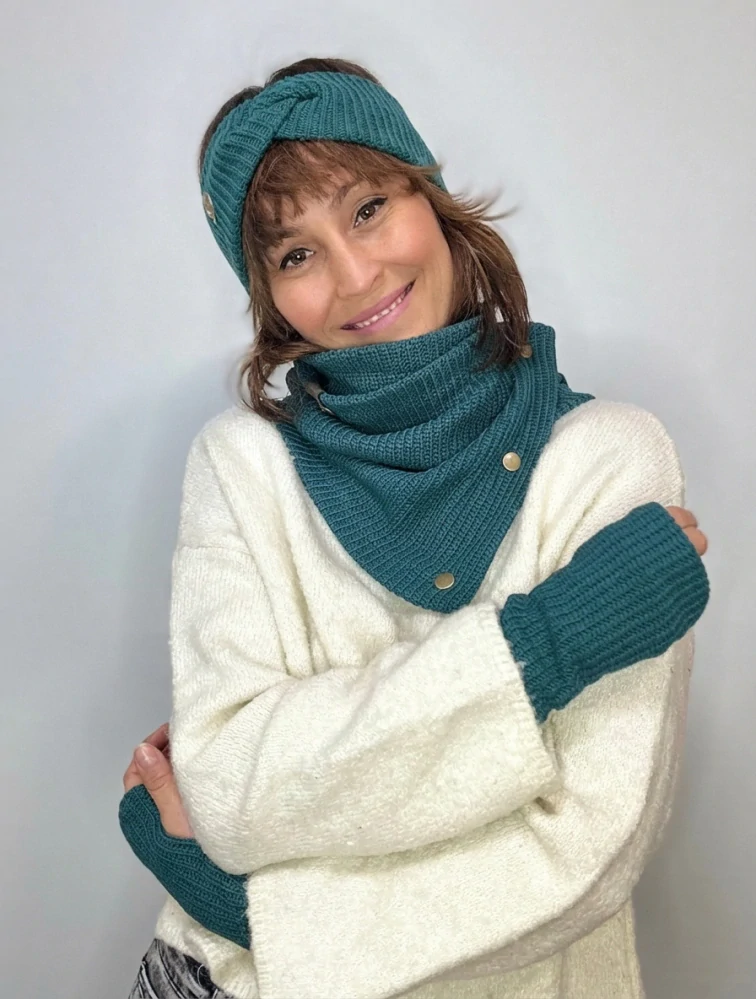 Boho pletená čelenka - Petrol