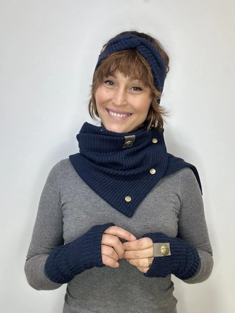 Boho pletené návleky na ruce - Blue twillight