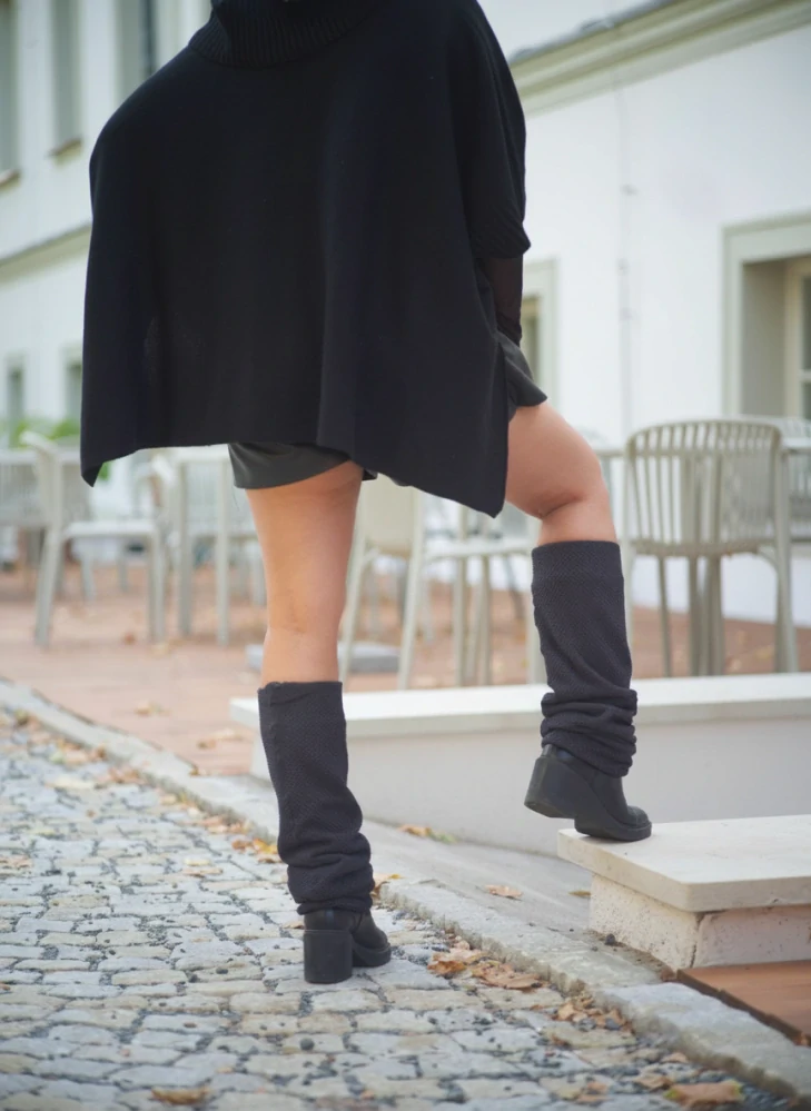 Boho Urban - waflové návleky na nohy - Black waffle