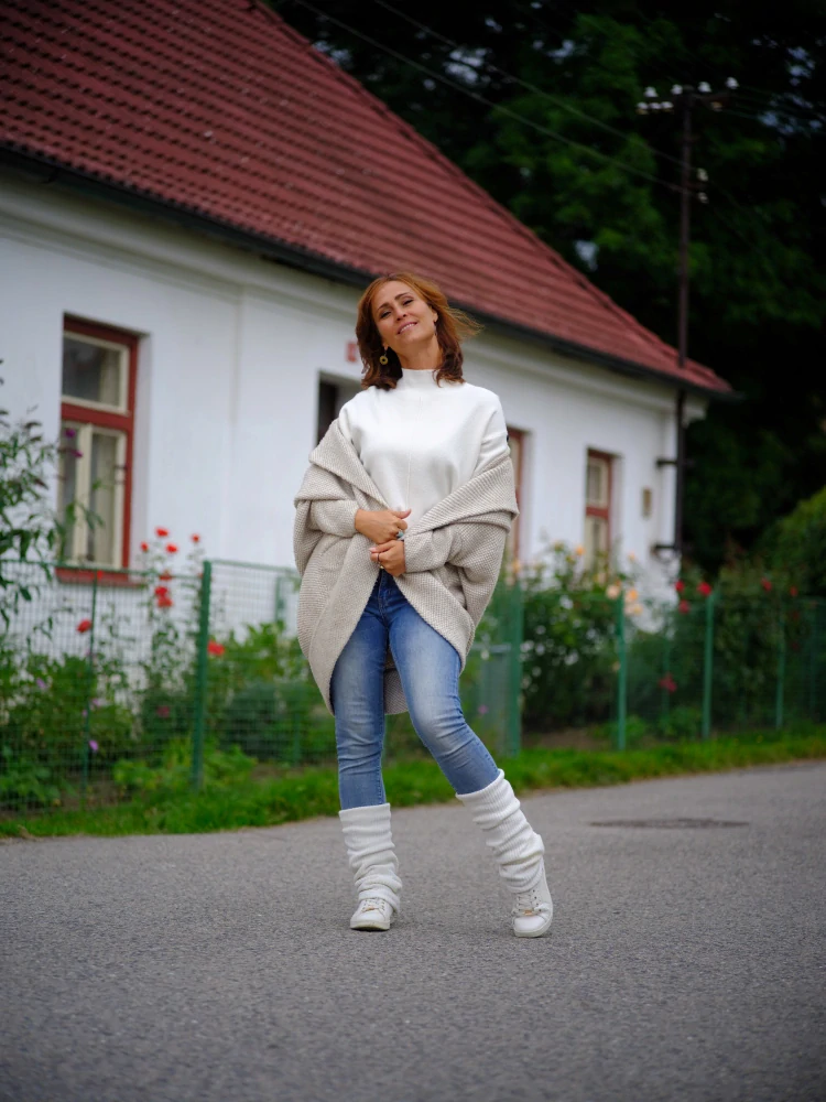 Boho pletené návleky na nohy - Snow white