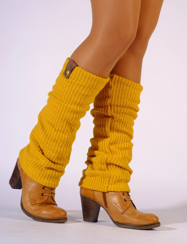 Boho pletené návleky na nohy - Mustard