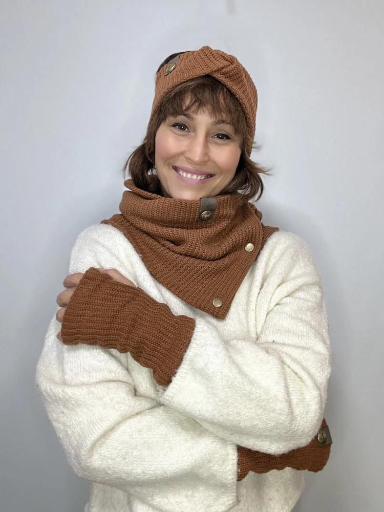 Boho pletené návleky na ruce - Cognac