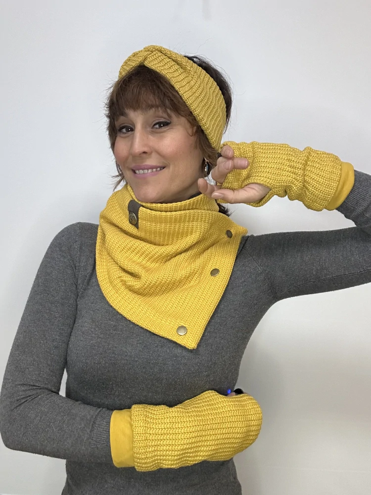 Boho pletené návleky na ruce - Mustard