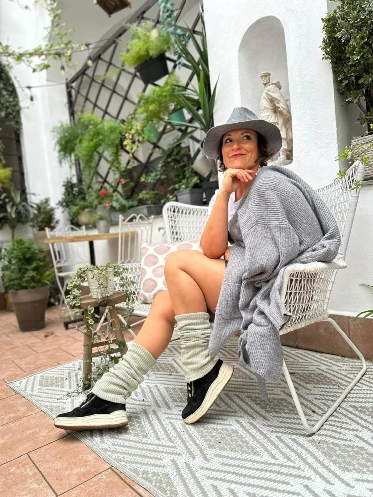 Boho pletené návleky na nohy - Blush mint