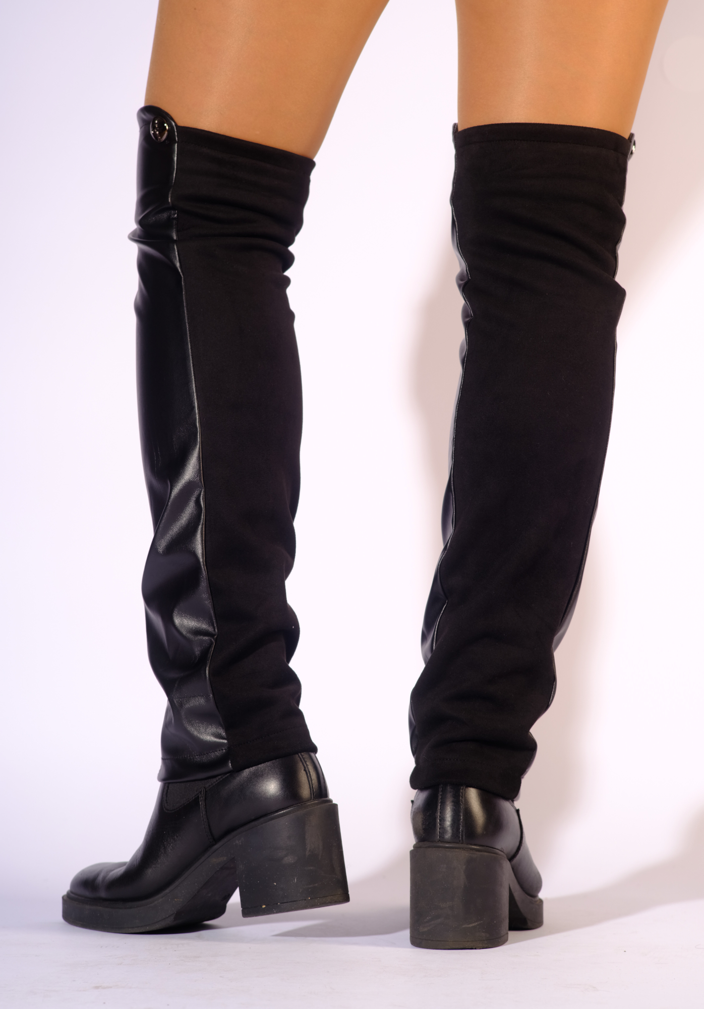 Combi - Elegantní pružné návleky z vegan kůže a semiše - Black leather