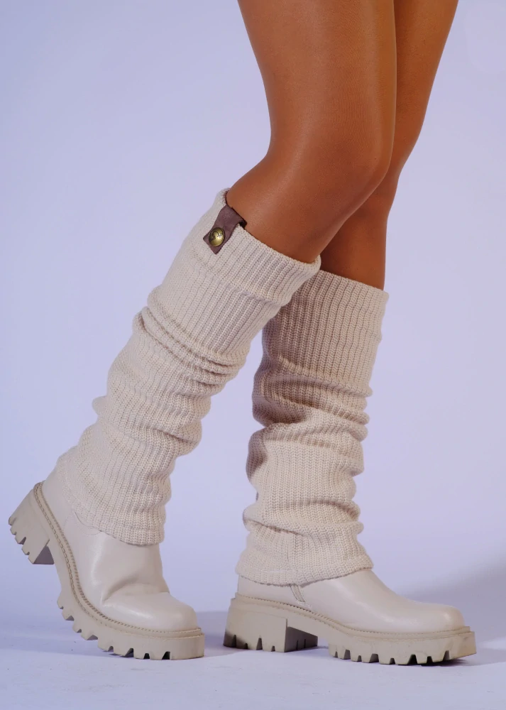 Boho pletené návleky na nohy - Soft beige