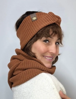 Boho pletená čelenka - Cognac