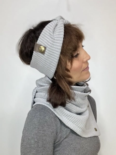 Boho pletená čelenka - Misty grey