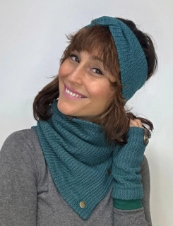 Boho pletená čelenka - Petrol