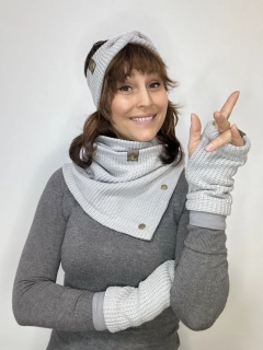 Boho pletené návleky na ruce - Misty grey