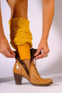 Boho pletené návleky na nohy - Mustard